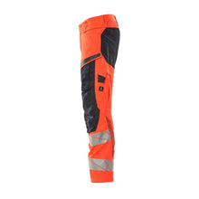 Pantaloni cu buzunare pentru genunchi, pantaloni cu inserții elastice, hi-vis roșu/negru-albastru