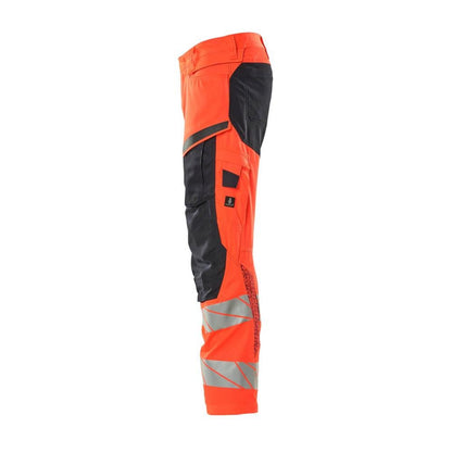 Pantaloni cu buzunare pentru genunchi, pantaloni cu inserții elastice, hi-vis roșu/negru-albastru
