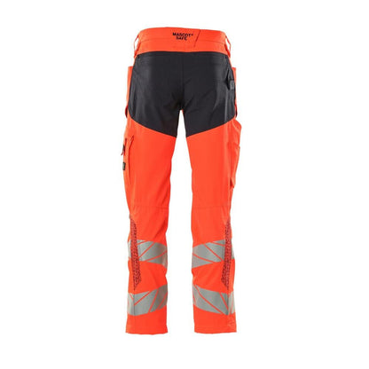 Pantaloni cu buzunare pentru genunchi, pantaloni cu inserții elastice, hi-vis roșu/negru-albastru