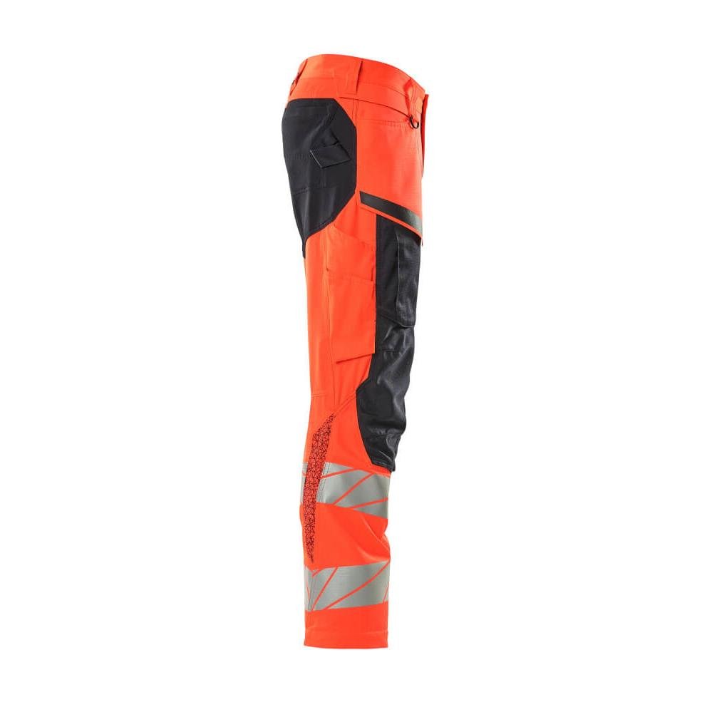 Pantaloni cu buzunare pentru genunchi, pantaloni cu inserții elastice, hi-vis roșu/negru-albastru