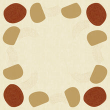 Ein quadratischer Rahmen mit beigem Hintergrund, umrandet von braunen Kreisen und hellbraunen Ovalen, eignet sich perfekt als Duni GmbH Dunicel-Mitteldecken 84 x 84 cm Earthy Packung (20 Stück) Tischdekoration.