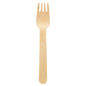 Eine Duni GmbH Gabel 160 mm, Holz gewachst, Natural gewachst 160 (100 Stück Packung) mit vier Zinken ist auf weißem Hintergrund abgebildet und unterstreicht umweltfreundliches Besteck.