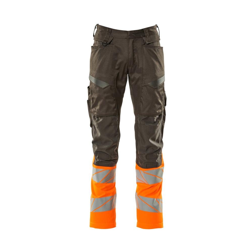 Pantaloni cu buzunare pentru genunchi, pantaloni cu inserții elastice, antracit închis/portocaliu hi-vis