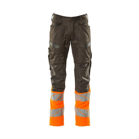 Pantaloni cu buzunare pentru genunchi, pantaloni cu inserții elastice, antracit închis/portocaliu hi-vis