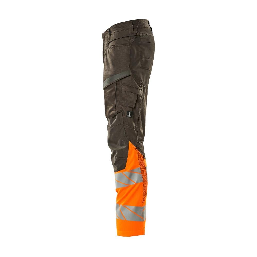 Pantaloni cu buzunare pentru genunchi, pantaloni cu inserții elastice, antracit închis/portocaliu hi-vis