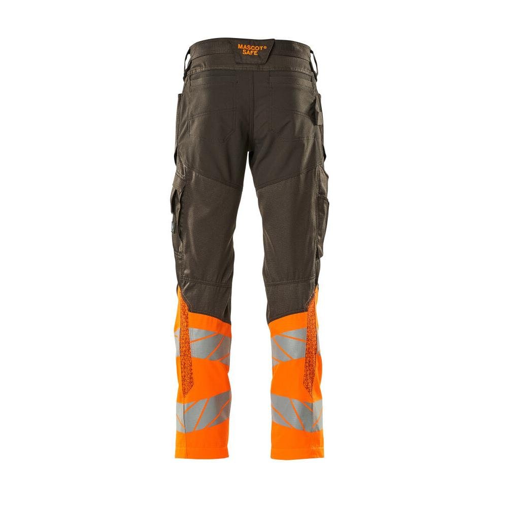 Pantaloni cu buzunare pentru genunchi, pantaloni cu inserții elastice, antracit închis/portocaliu hi-vis