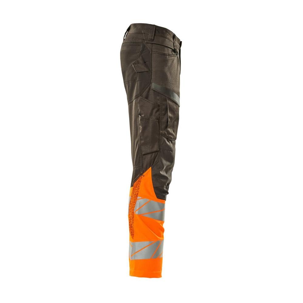 Pantaloni cu buzunare pentru genunchi, pantaloni cu inserții elastice, antracit închis/portocaliu hi-vis