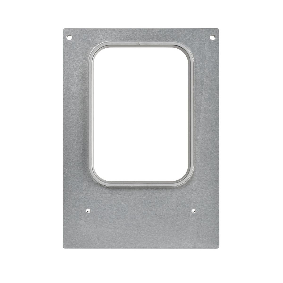 O placă metalică dreptunghiulară cu o decupare centrală, dreptunghiulară și rotunjită și patru găuri de șurub în colțuri, care seamănă cu părțile casetei Duni GmbH DF10/20 pentru bolul Forum de 785 ml (pachet, 1 bucată), fotografiată pe un fundal alb.