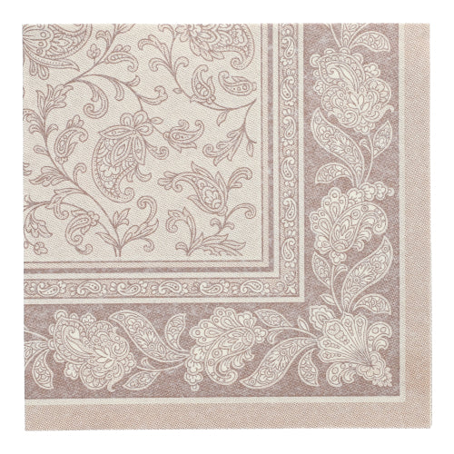 Șervețelul pătrat de 40 x 40 cm din colecția ROYAL a PAPSTAR GmbH în culoarea "mocca" prezintă un model decorativ cu flori și paisley, cu o bordură ornamentală potrivită. Pachetul conține 50 de șervețele, fiecare cu pliere practică 1/4.