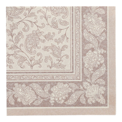 Șervețelul pătrat de 40 x 40 cm din colecția ROYAL a PAPSTAR GmbH în culoarea "mocca" prezintă un model decorativ cu flori și paisley, cu o bordură ornamentală potrivită. Pachetul conține 50 de șervețele, fiecare cu pliere practică 1/4.