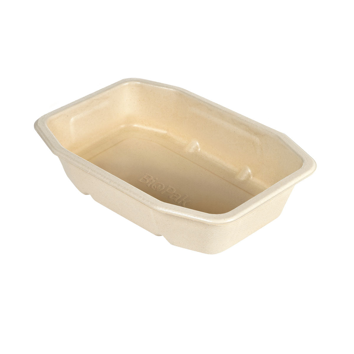 Ein rechteckiger, brauner HMR Fibretray/PLA 1-comp Lebensmittelbehälter (215x148x40 mm) aus beschichteter Bagasse von Duni GmbH. Leicht erhöhte Seiten und abgerundete Ecken machen ihn zu einer umweltfreundlichen Einwegverpackung (320 Stück).