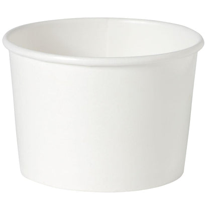 Un pahar de supă Basic Alb Carton/PE de la Duni GmbH este așezat pe un fundal alb. Paharul cilindric de carton are un margine ușor evazată și este astfel ideal pentru savurarea supei în deplasare.