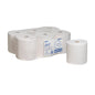 Un pachet cu șase prosoape Scott® PERFORMANCE (Kimberly-Clark GmbH), cinci ambalate în plastic transparent și unul neambalat, stând vertical pe un fundal alb cu eticheta produsului vizibilă.
