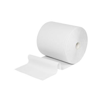 Un șervețel mare de hârtie WypAll® L10 pentru suprafețe, rolă mare (extra lată, 38,00 cm x 32,50 cm) de la Kimberly-Clark GmbH este derulat și plat, ideal pentru curățarea suprafețelor, prezentat pe un fundal alb simplu.