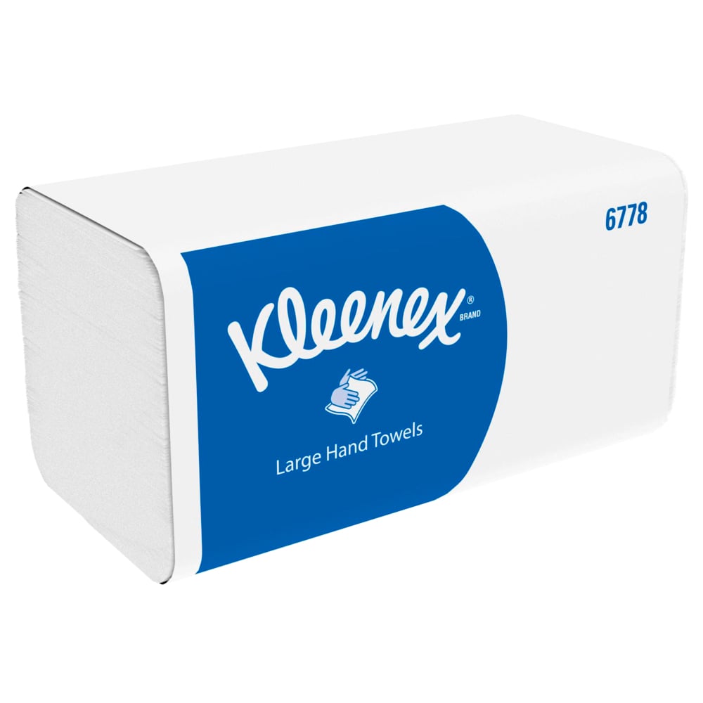 Kleenex® Falthandtücher von Kimberly-Clark GmbH - Weiß, Großpackung mit 15 Clips à 124 Blatt im Karton, praktische Papierhandtücher mit blau-weißem Design für vielseitigen Einsatz.