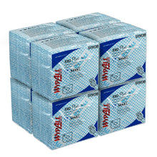 Acht Packungen WypAll® X80 Plus Critical Clean Wischtücher von Kimberly-Clark GmbH mit je 30 blauen, viertelgefalteten Blättern in einer blau-weißen Markenverpackung - perfekt für kritische Umgebungen.