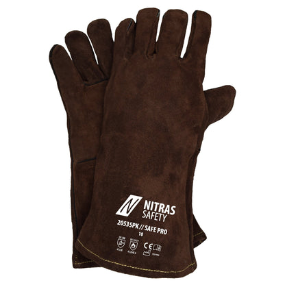 NITRAS SAFE PRO, mănuși de sudură, maro, EN 388, EN 12477 piele despicată | Pachet (12 perechi)
