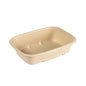 Die rechteckige Cube Bowl 900 ml aus unbeschichtetem Braun Bagasse (214x159x54) von Duni GmbH, mit abgerundeten Ecken und erhöhten Innenvertiefungen, ist eine umweltfreundliche Einwegschüssel und wird leer vor weißem Hintergrund gezeigt.