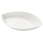 Bolul Demo Piatto 140 ml - neacoperit Alb Bagasse 175x104x35 de la Duni GmbH, un bol oval alb de unică folosință cu margini ridicate și logo discret embosat, este fabricat din bagasă ecologică. Prezentat într-un pachet de 35 de bucăți pe un fundal alb.