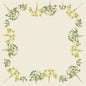 Duni GmbH Dunicel Mitteldecke 84x84 cm, verde (pachet de 20 bucăți) are un fundal bej pătrat cu o margine din modele florale delicate verzi și galbene, inspirate de Green Umbles 60111, care formează un cadru central elegant.