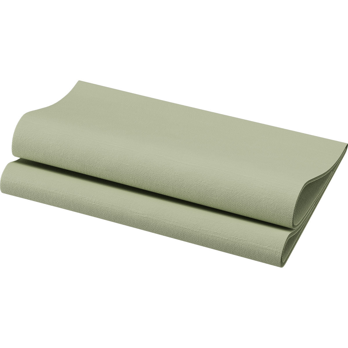 Un șervețel Bio-Dunisoft curat împăturit, de 40x40 cm, în verde fistic de la Duni GmbH (pachet de 60) este prezentat pe un fundal alb, evidențiind designul său structurat și ecologic.