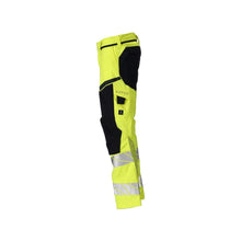 Pantaloni cu buzunare pentru genunchi, inserții elastice Pantaloni Multisafe, hi-vis galben/negru-albastru