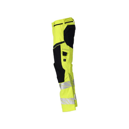 Pantaloni cu buzunare pentru genunchi, inserții elastice Pantaloni Multisafe, hi-vis galben/negru-albastru