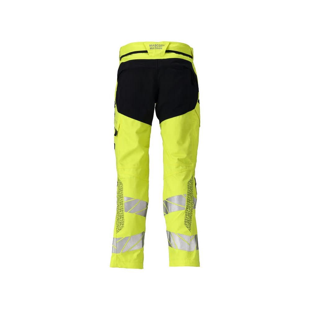 Pantaloni cu buzunare pentru genunchi, inserții elastice Pantaloni Multisafe, hi-vis galben/negru-albastru