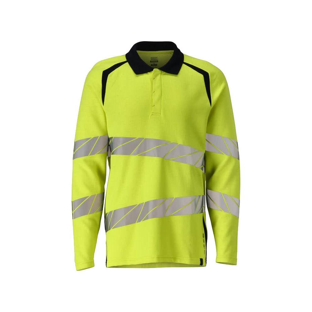Tricou polo, tricou polo cu mâneci lungi Multisafe, galben/negru-albastru de mare vizibilitate