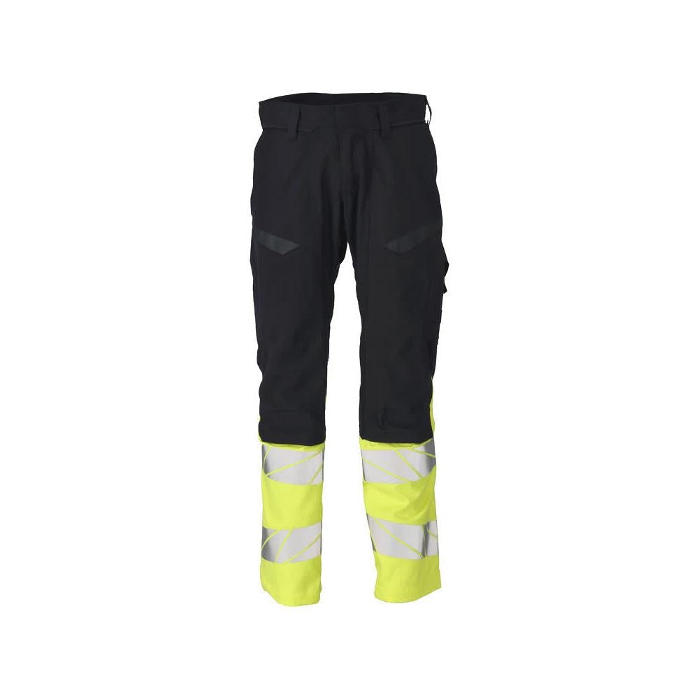 Pantaloni cu buzunare pentru genunchi, inserții elastice Pantaloni Multisafe, negru albastru/galben hi-vis