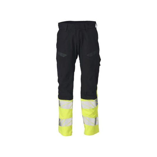 Pantaloni cu buzunare pentru genunchi, inserții elastice Pantaloni Multisafe, negru albastru/galben hi-vis