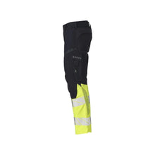 Pantaloni cu buzunare pentru genunchi, inserții elastice Pantaloni Multisafe, negru albastru/galben hi-vis