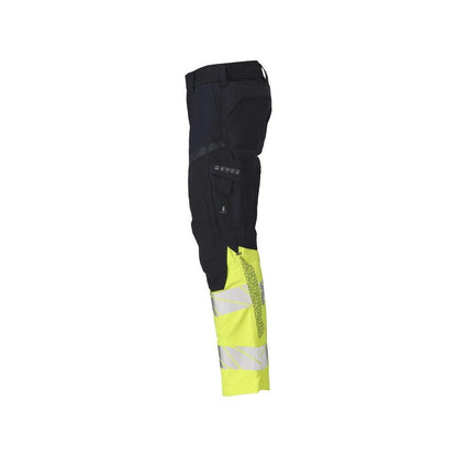 Pantaloni cu buzunare pentru genunchi, inserții elastice Pantaloni Multisafe, negru albastru/galben hi-vis