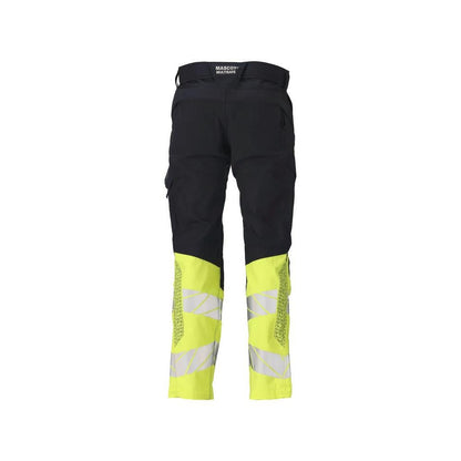 Pantaloni cu buzunare pentru genunchi, inserții elastice Pantaloni Multisafe, negru albastru/galben hi-vis