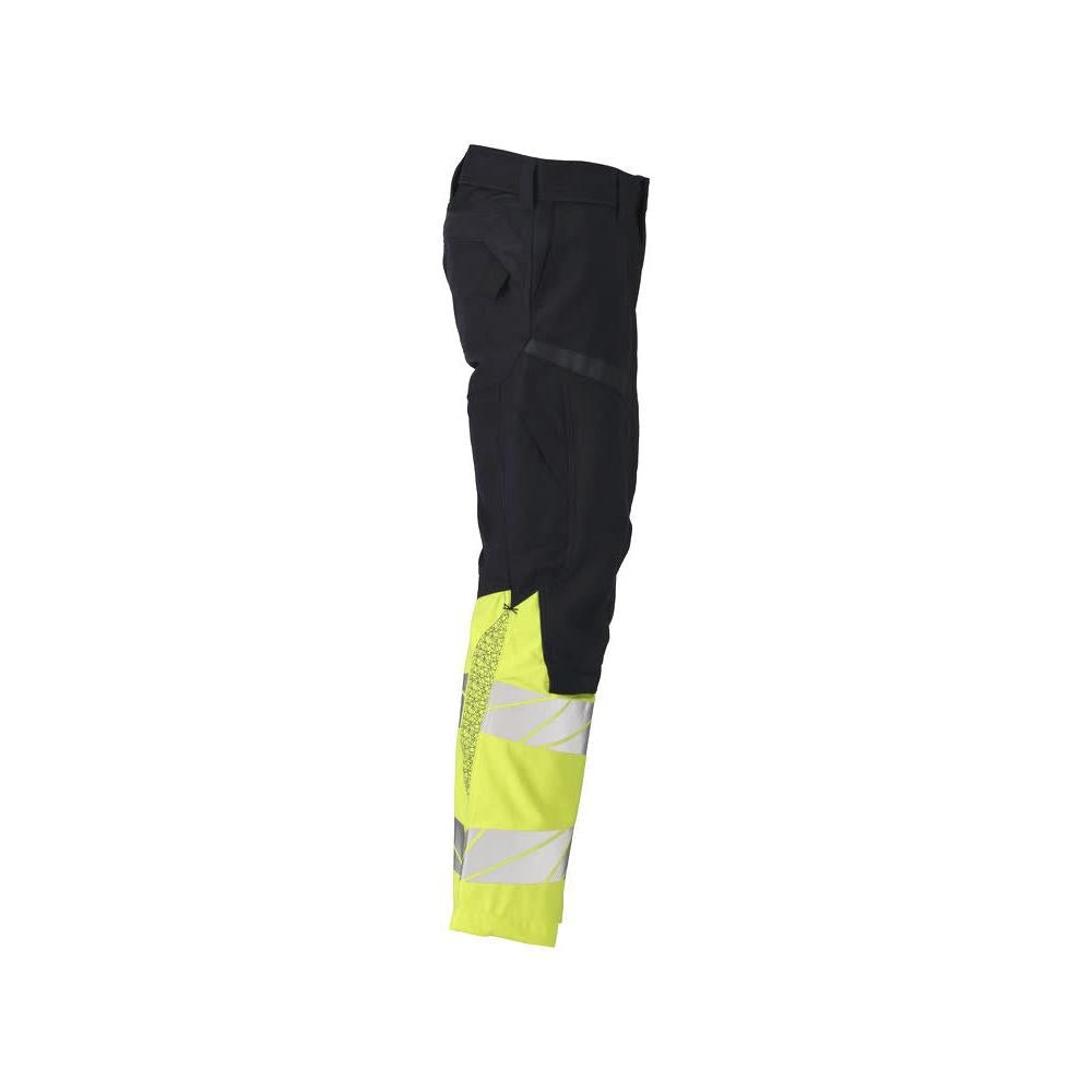 Pantaloni cu buzunare pentru genunchi, inserții elastice Pantaloni Multisafe, negru albastru/galben hi-vis