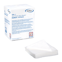 MaiMed-VK-Stoma-non-steril 10x10cm 4 ori, 40g comprese fleece a 100 bucăți/pungă de hârtie | Pachet (100 bucăți)