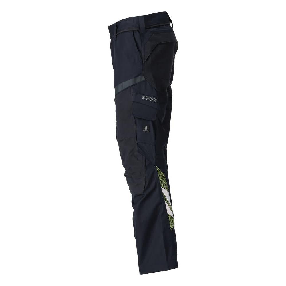 Pantaloni cu buzunare pentru genunchi, inserții elastice Pantaloni Multisafe, negru albastru/galben hi-vis