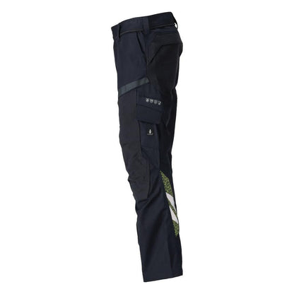 Pantaloni cu buzunare pentru genunchi, inserții elastice Pantaloni Multisafe, negru albastru/galben hi-vis