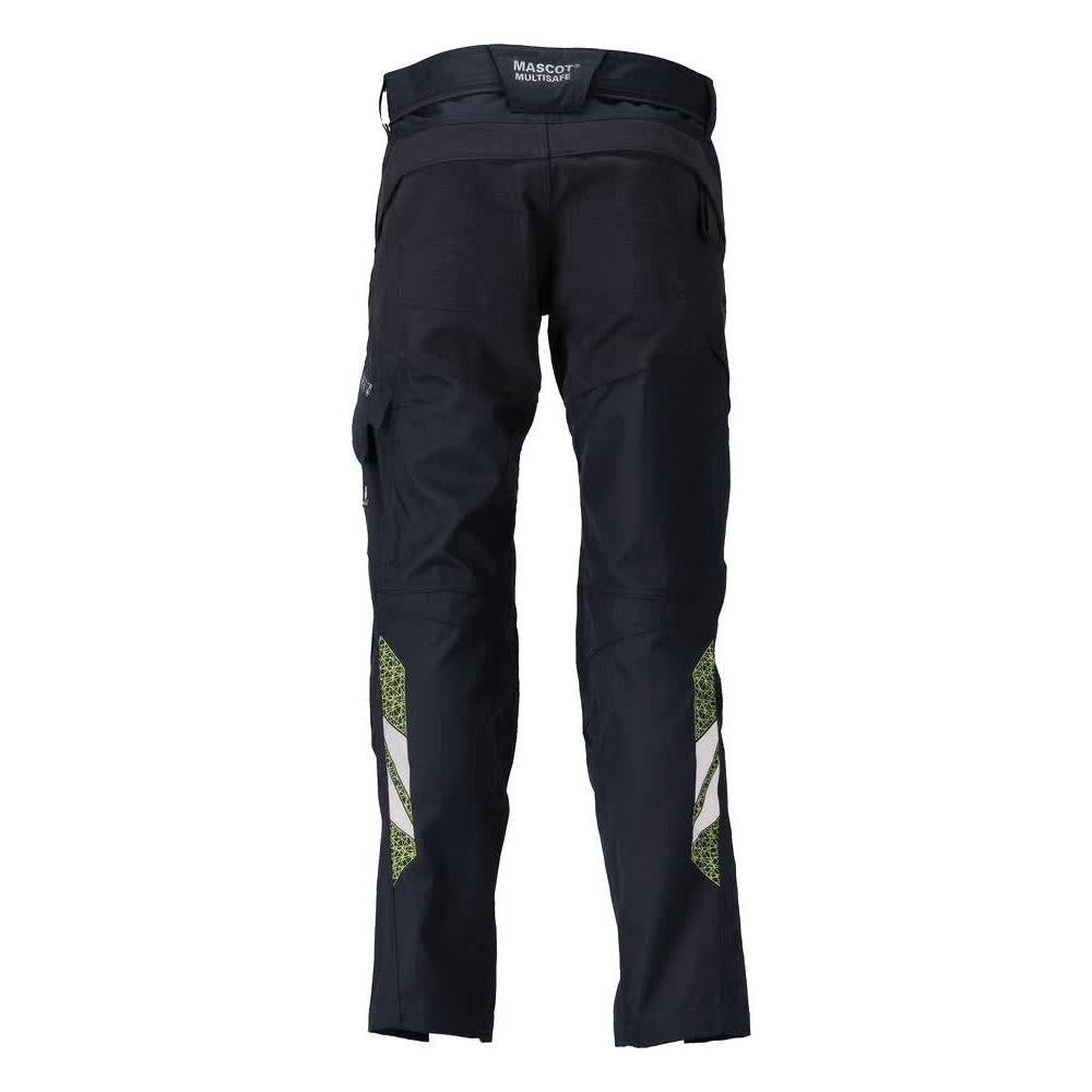 Pantaloni cu buzunare pentru genunchi, inserții elastice Pantaloni Multisafe, negru albastru/galben hi-vis