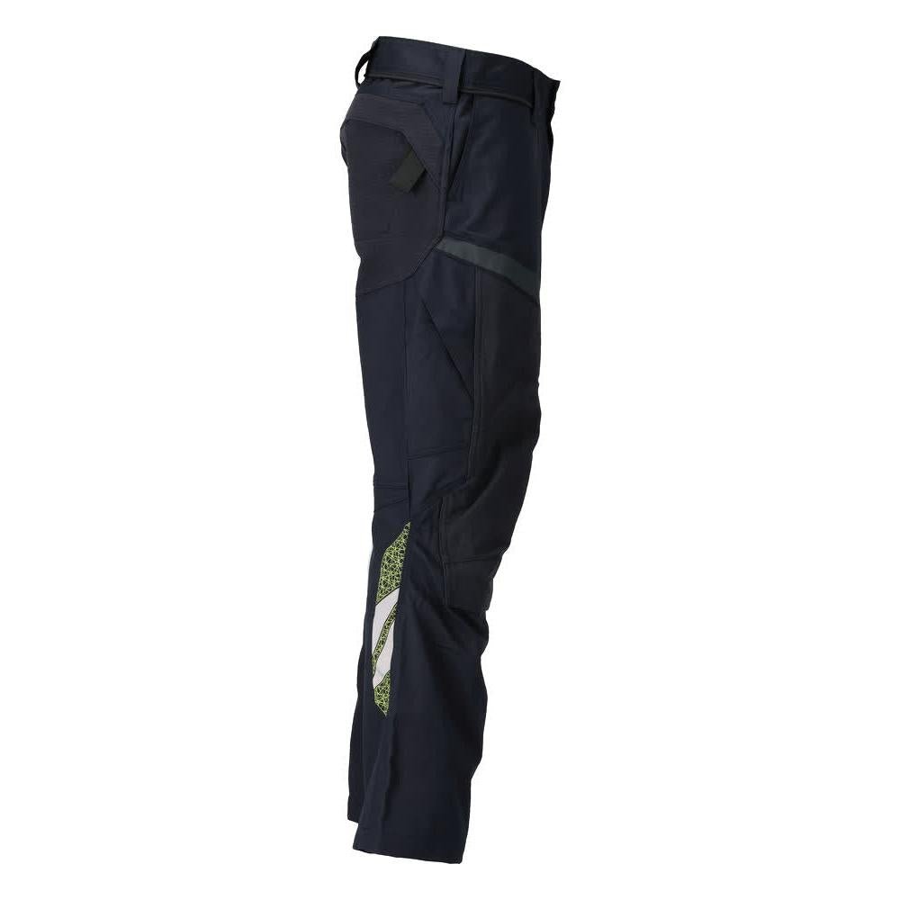 Pantaloni cu buzunare pentru genunchi, inserții elastice Pantaloni Multisafe, negru albastru/galben hi-vis