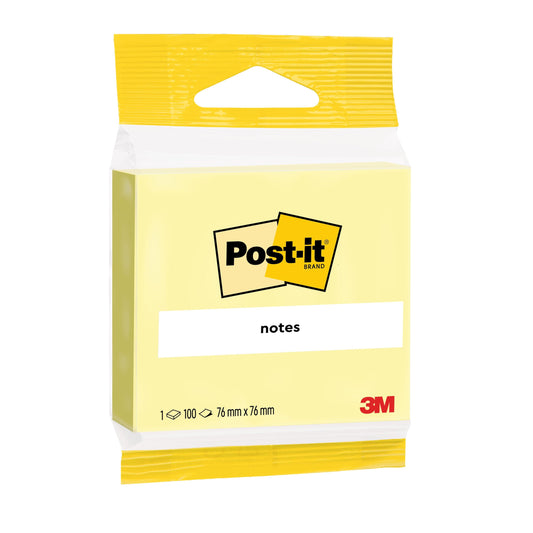 Post-it® Notes in Gelb, 76 x 76 mm, 100 Blatt pro Block, 1 Block/Packung von 3M Deutschland GmbH, PEFC-zertifiziert (SGSCH-PEFC-COC-110078). Die Verpackung ist überwiegend gelb und weiß mit dem 3M-Logo unten rechts.