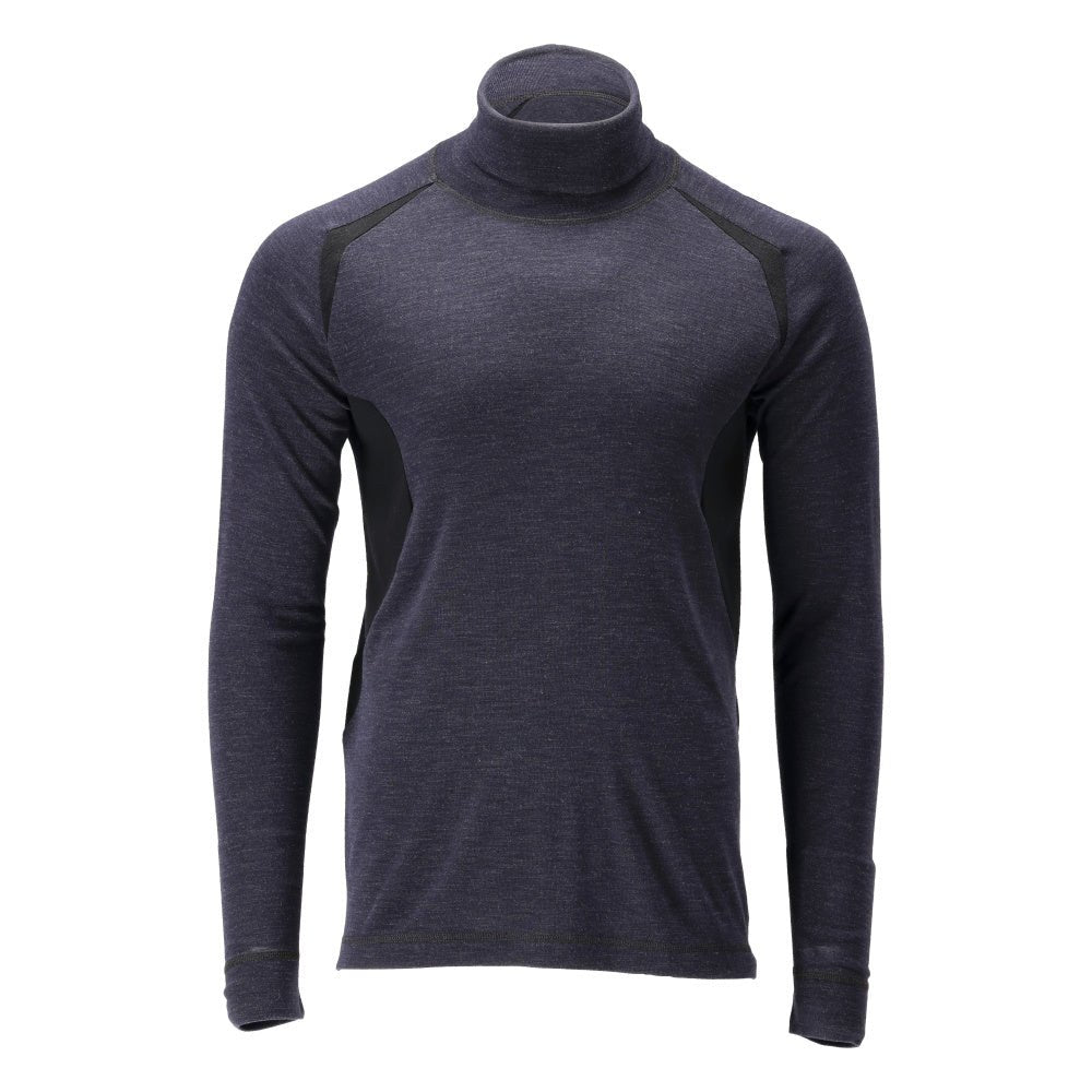 Tricou funcțional, cu gât, lână Multisafe, negru-albastru