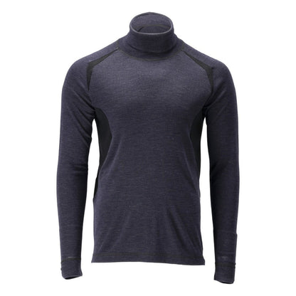 Tricou funcțional, cu gât, lână Multisafe, negru-albastru