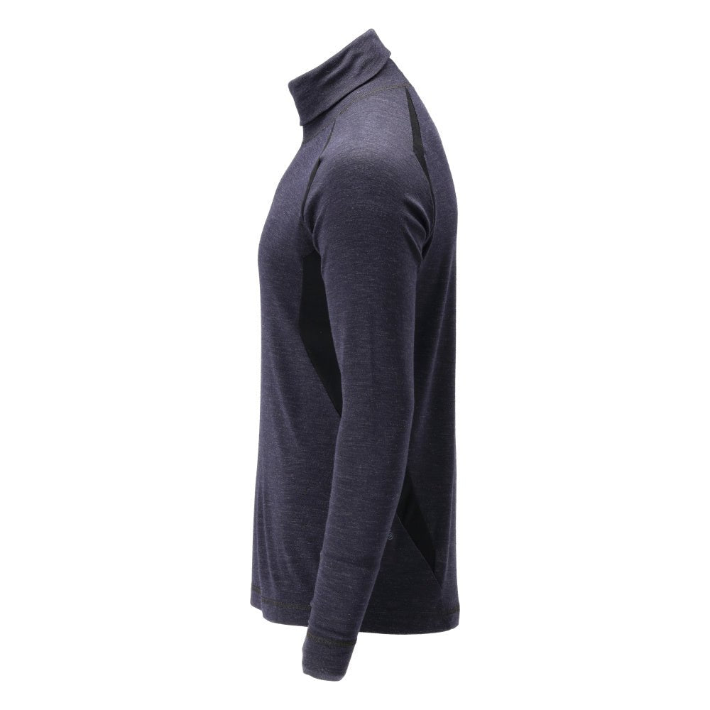 Tricou funcțional, cu gât, lână Multisafe, negru-albastru