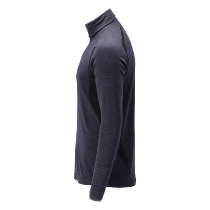 Tricou funcțional, cu gât, lână Multisafe, negru-albastru