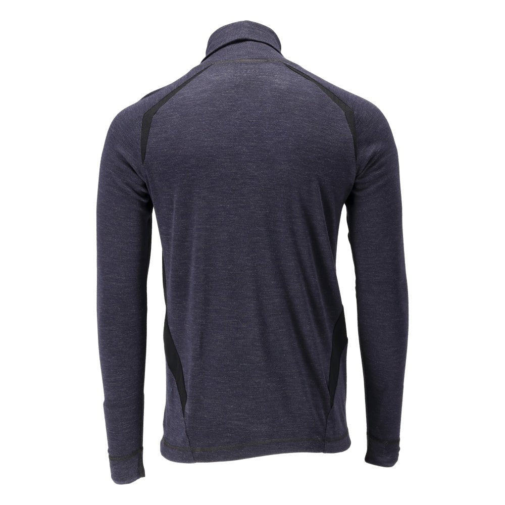 Tricou funcțional, cu gât, lână Multisafe, negru-albastru
