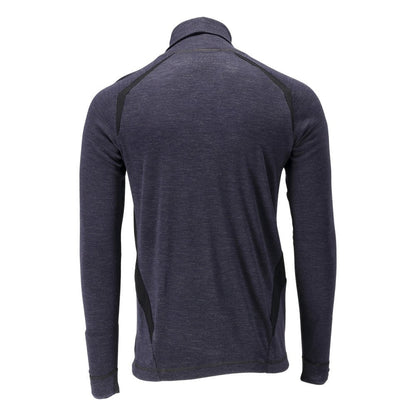 Tricou funcțional, cu gât, lână Multisafe, negru-albastru