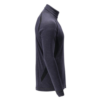 Tricou funcțional, cu gât, lână Multisafe, negru-albastru
