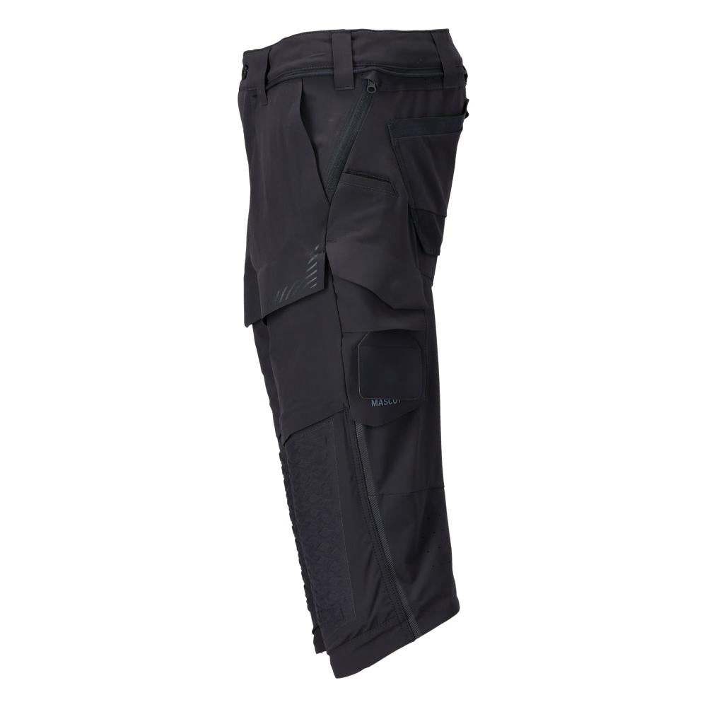Pantaloni trei sferturi, buzunare pentru genunchi, pantaloni trei sferturi de artizan stretch, negru-albastru