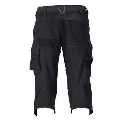 Pantaloni trei sferturi, buzunare pentru genunchi, pantaloni trei sferturi de artizan stretch, negru-albastru